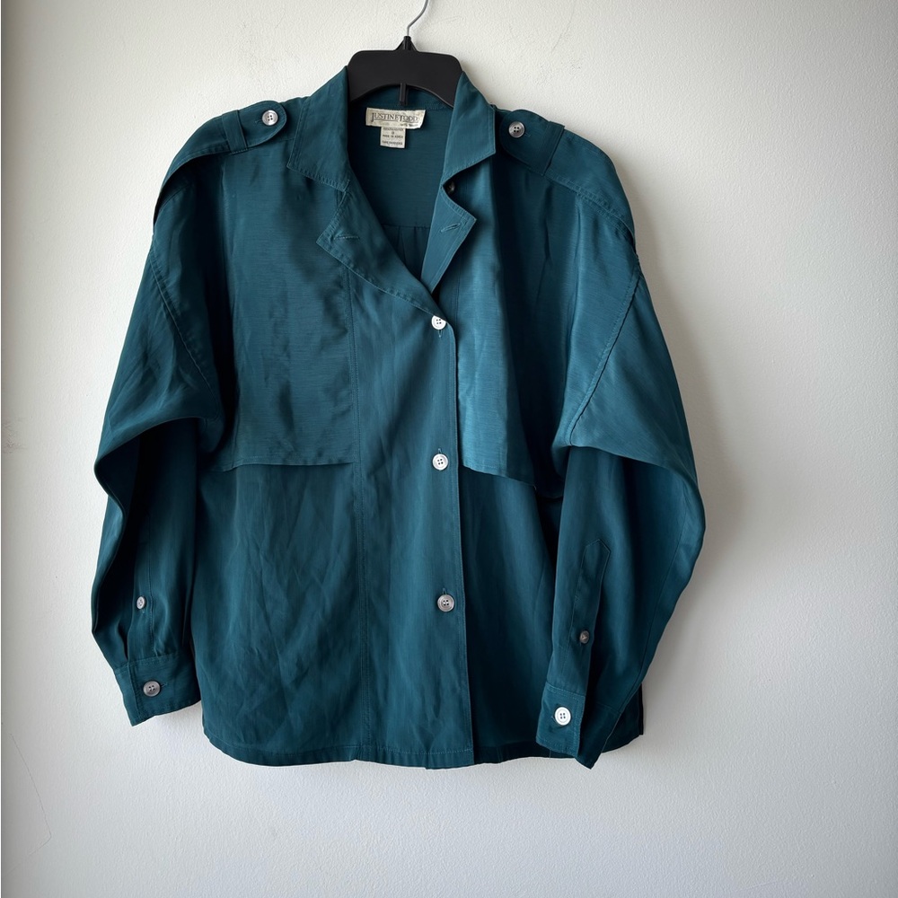 Vintage Justine Todd Jacket Deep Teal Lightweight Women 8 Retro 90s Minimalist